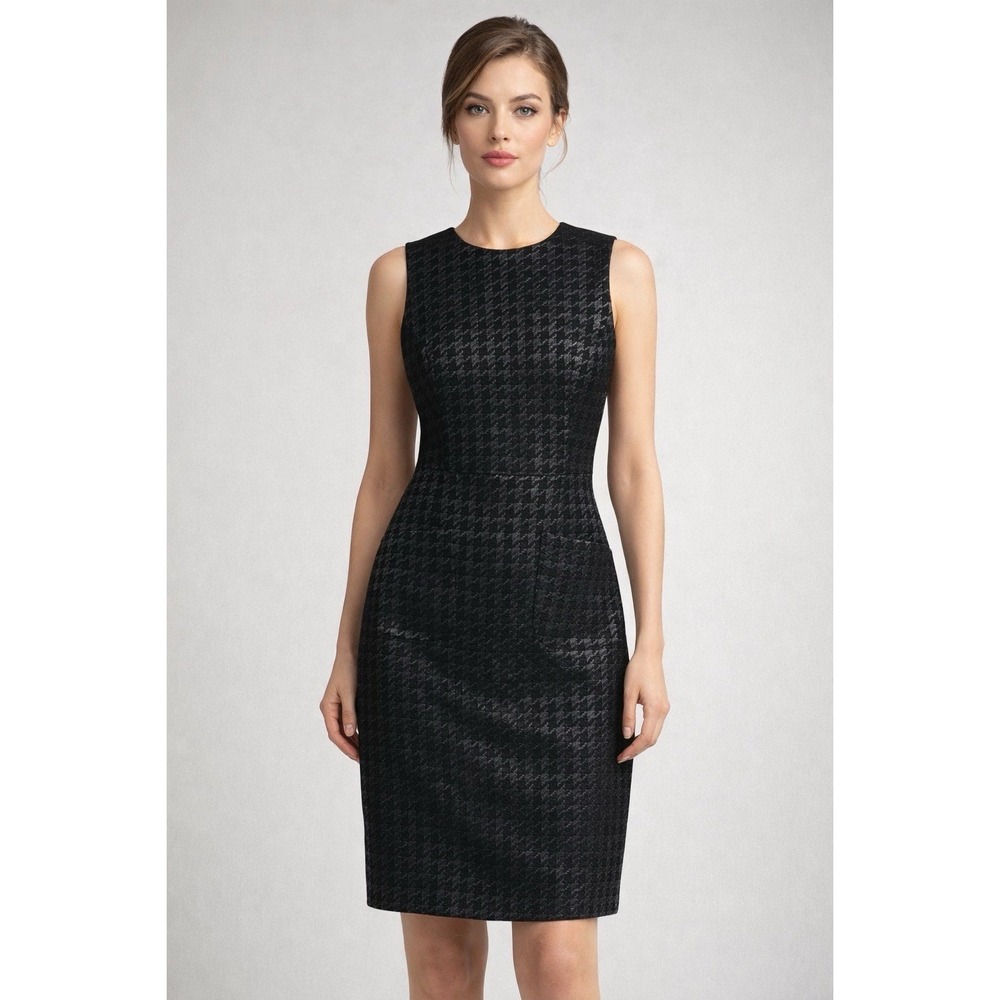 Tory Burch Black Metallic Dress‎ Sz 4 Houndstooth Pockets Preppy Goth Party
